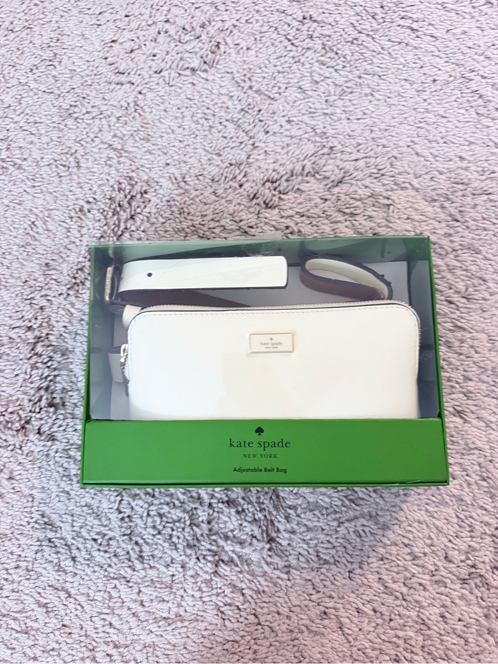 kate spade White Leather Adjustable Belt Bag with Gold Plaque